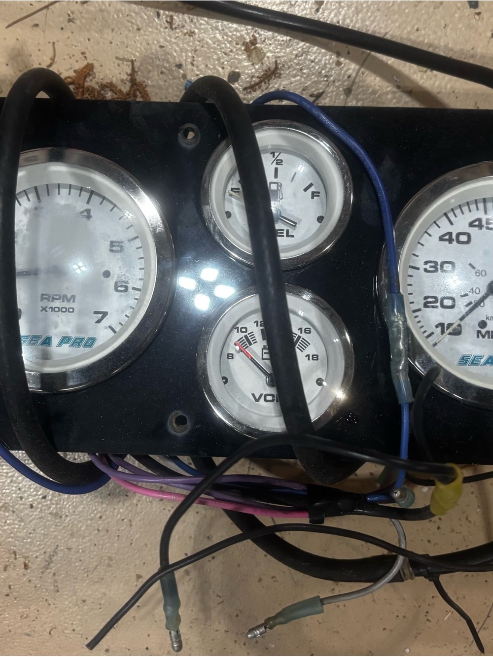 Sea Pro White Dial Marine Gauge Cluster with Chrome Bezels